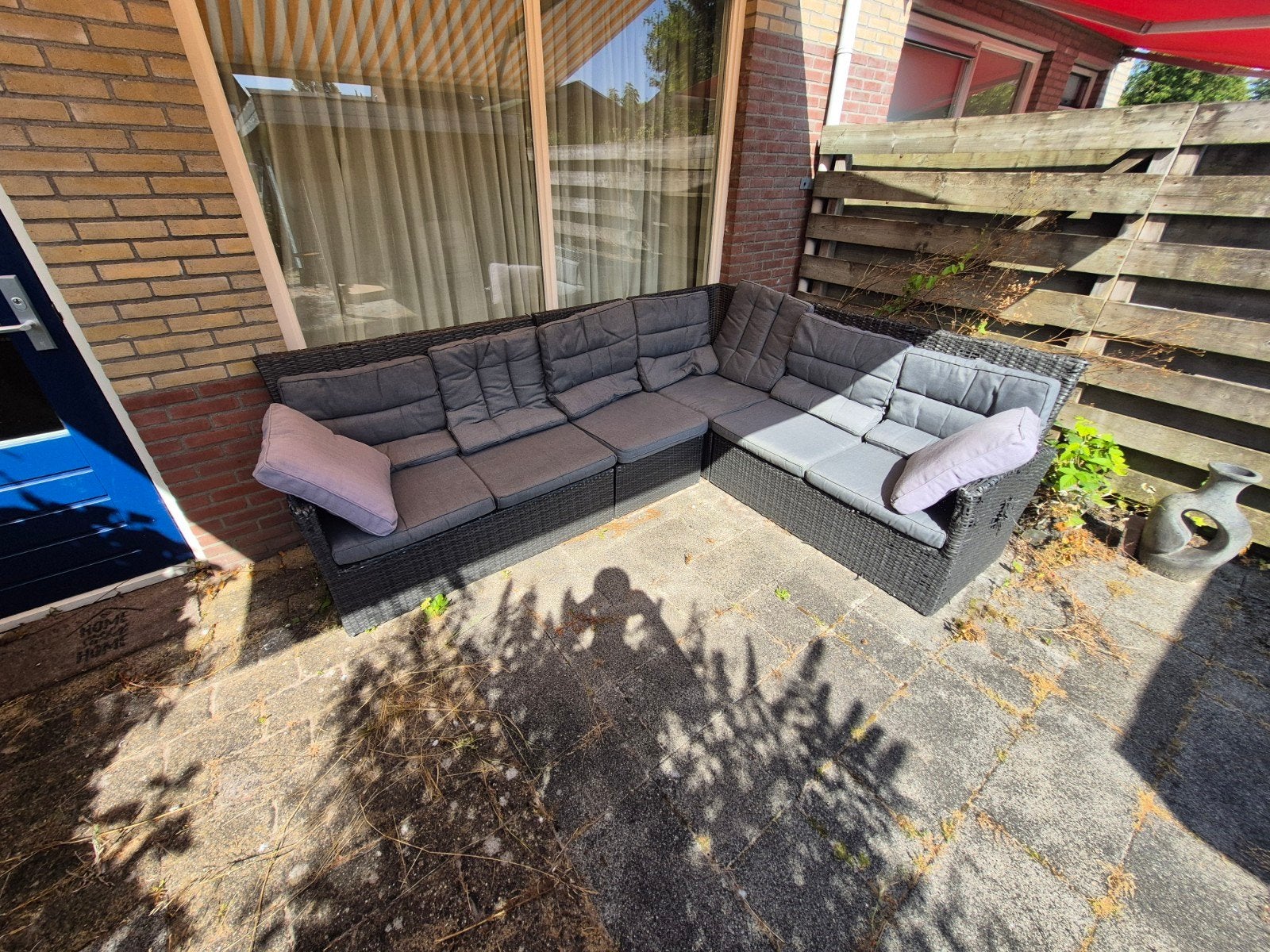 Comfortabel Wicker Tuinset met Glazen Tafel, Ophalen, 5 zitplaatsen, Gebruikt, Wicker