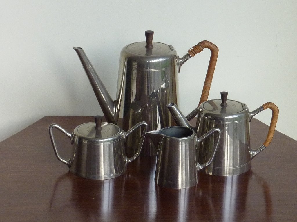 Art Deco, 4 delig nikkelen servies,1920,1930, Kurz & Co,Tiel, Ophalen of Verzenden