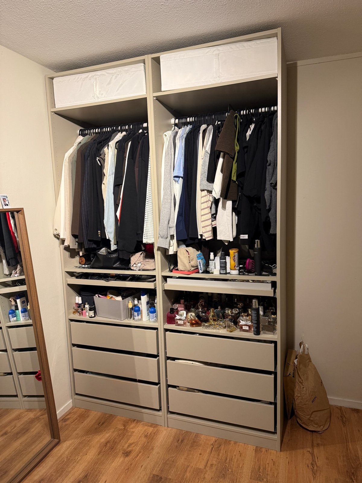 IKEA Pax kast 2x 175 cm beige met lades en glasplaten, Ophalen, Gebruikt, Glas, Met lade(s)