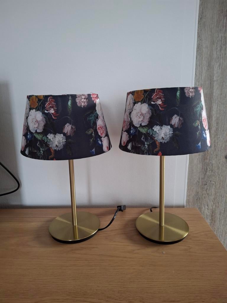 2 gouden tafellampen, Ophalen, Zo goed als nieuw, Rond, 25 tot 50 cm