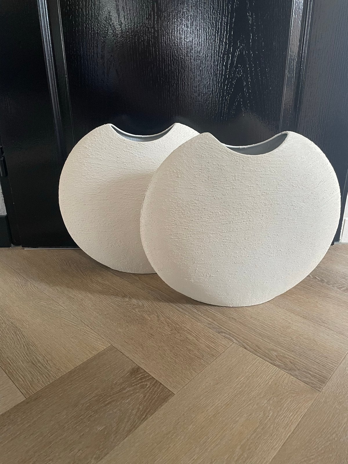 Set van 2 beige ronde vazen met textuur, Ophalen