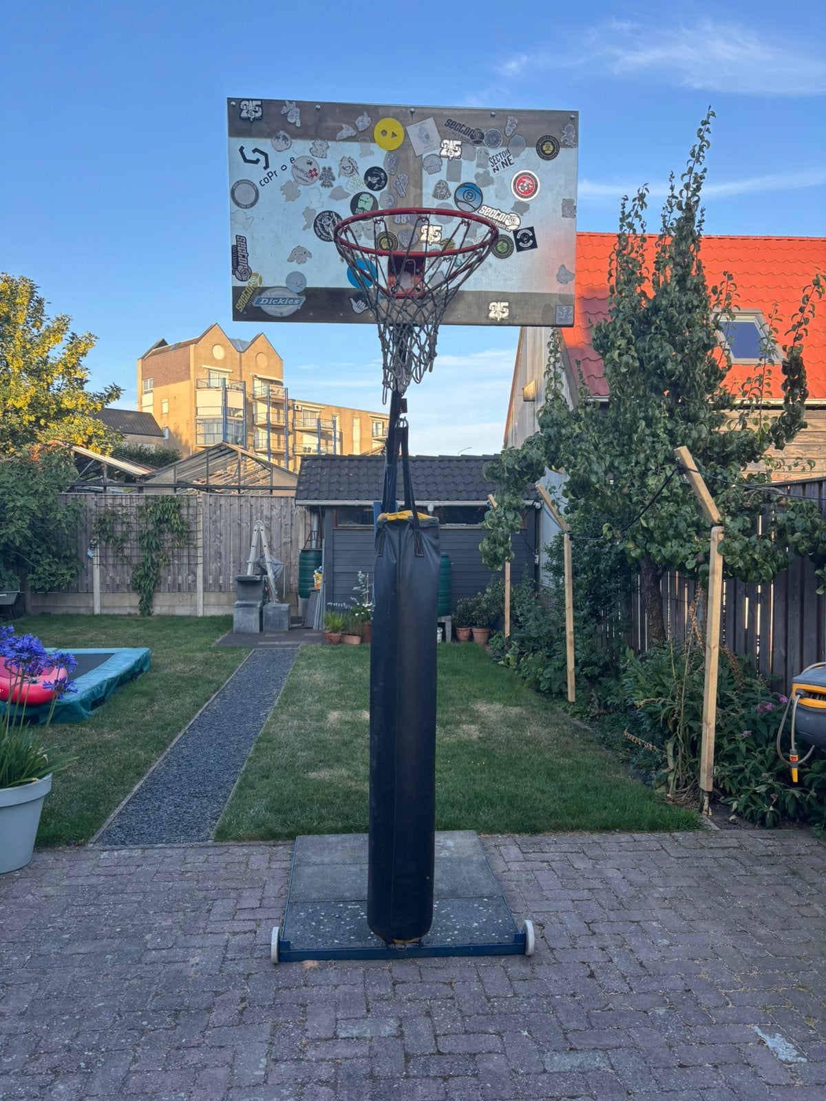 Basketbal en bokszak stellage., Sport en Fitness, Basketbal, Ophalen, Gebruikt, Ring, Bord of Paal