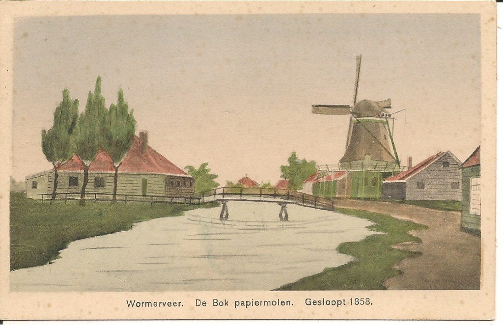 Oude ansichtkaart Wormerveer: De Bok papiermolen, Verzamelen, Ophalen of Verzenden, Voor 1920, Ongelopen, Noord-Holland