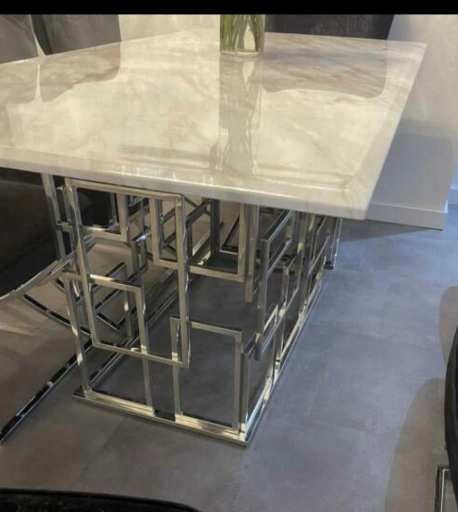 Moderne Eettafel en salontafel met Marmerlook, Ophalen, 100 tot 150 cm, 50 tot 100 cm, Zo goed als nieuw