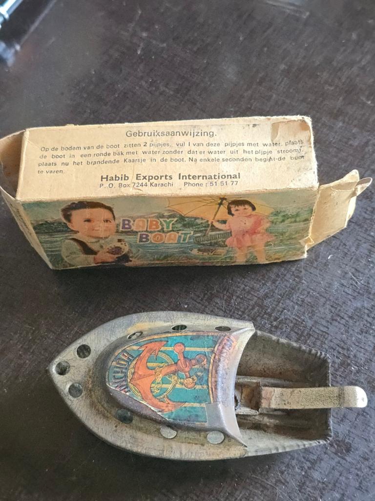 Antiek blikken Baby Boat' stoombootje jaren 20/30 met doos, Antiek en Kunst, Ophalen of Verzenden