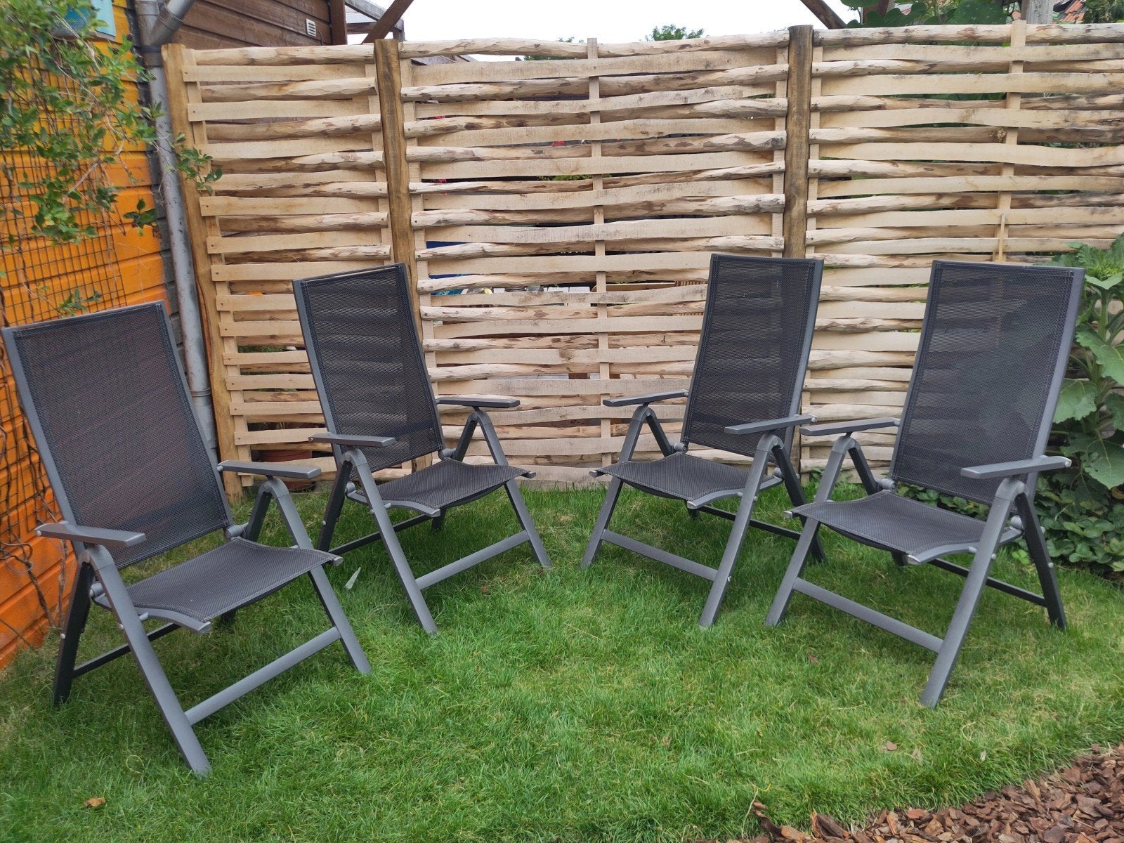 4 antraciet kleurige tuinstoelen, Ophalen, Gebruikt, Kunststof, Verstelbaar