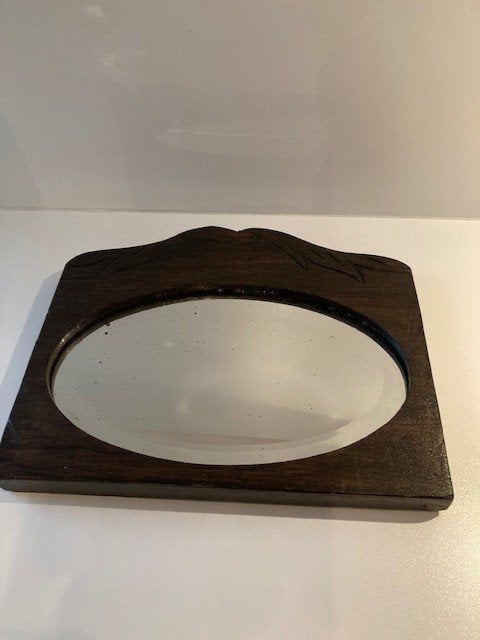 ANTIEKE  facetspiegel ovaal houtsnijwerk jaren 30, Antiek en Kunst, Antiek | Spiegels, Ophalen of Verzenden, Ovaal, Minder dan 50 cm