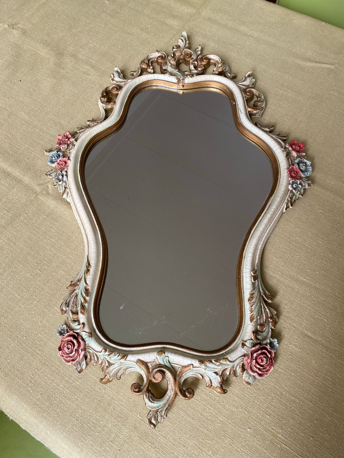 Sfeervolle Louis XV Rococo spiegel met bloemdecoraties, Ophalen, Overige vormen, Minder dan 50 cm, Minder dan 100 cm
