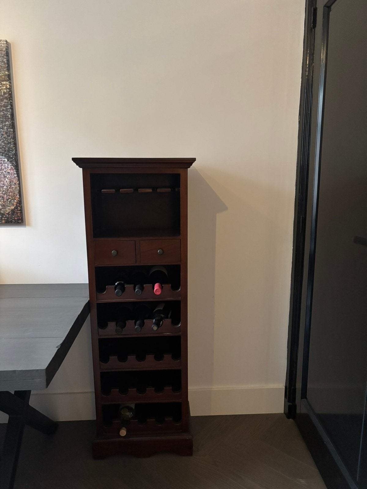 Mooie klassieke houten wijnkast / wijnrek met twee lades, Huis en Inrichting, Ophalen, Zo goed als nieuw, Hout, 15 tot 25 flessen