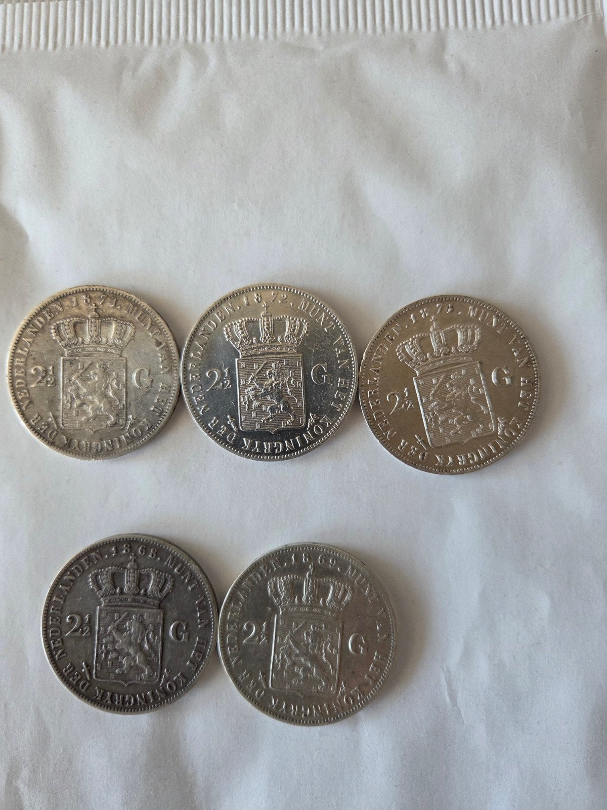 5 stuks 2/5 gulden willem lll, Ophalen of Verzenden, Koning Willem III, 2½ gulden, Zilver