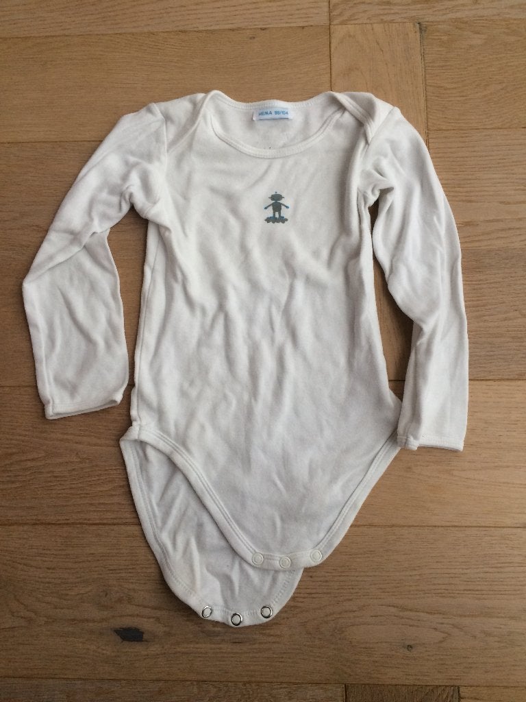 wit rompertje van hema met lange mouw 98/104 - nog net, Nacht- of Onderkleding, Gebruikt, Jongen of Meisje, Ophalen of Verzenden