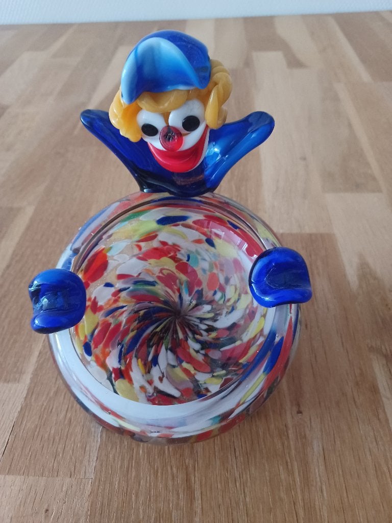 Vintage Murano asbak, Murrine, Murano glazen asbak, Clown, Ophalen of Verzenden