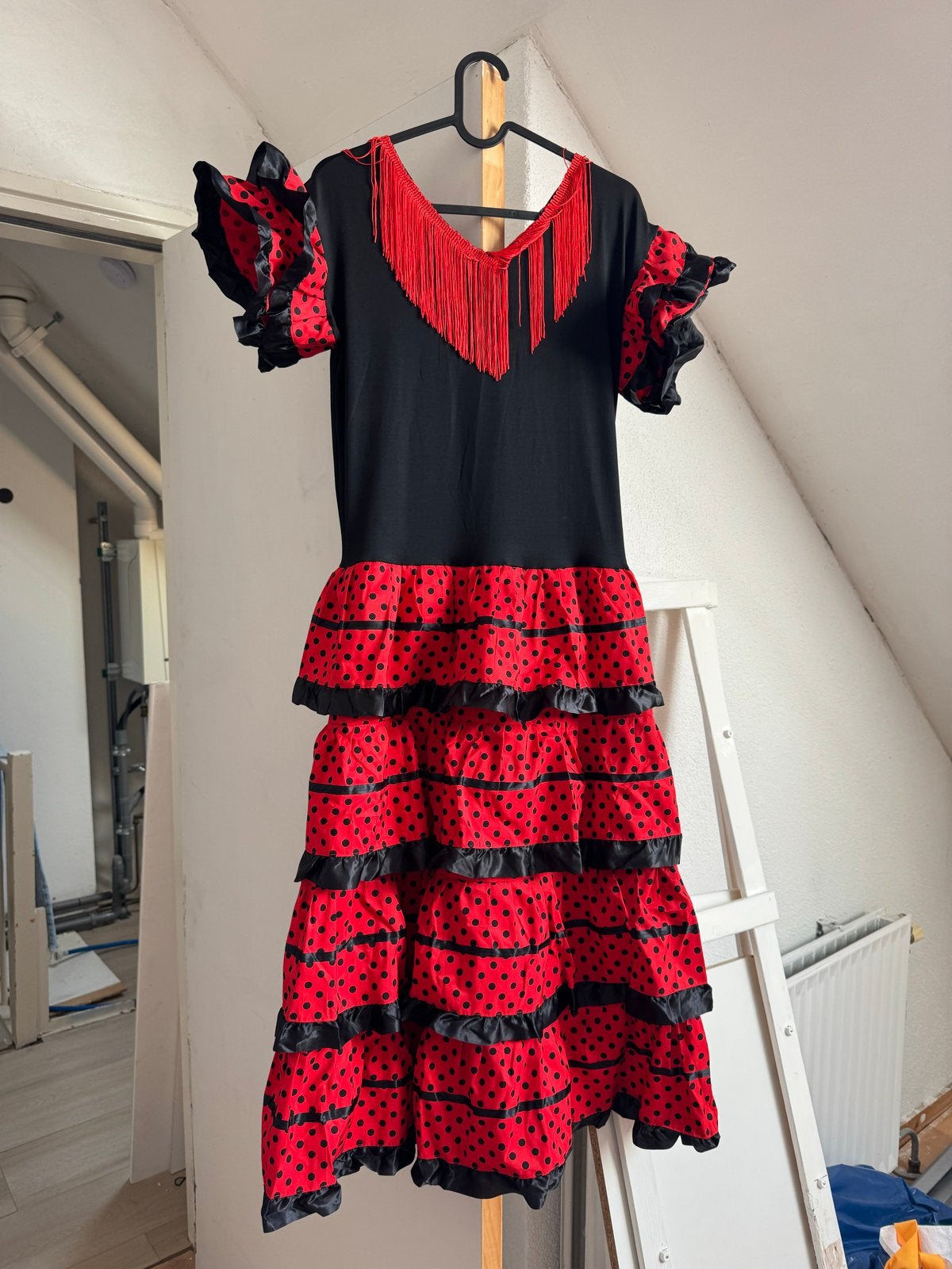 Flamenco jurk rood met zwarte stippen, Maat 38/40 (M), Ophalen of Verzenden, Zo goed als nieuw, Rood