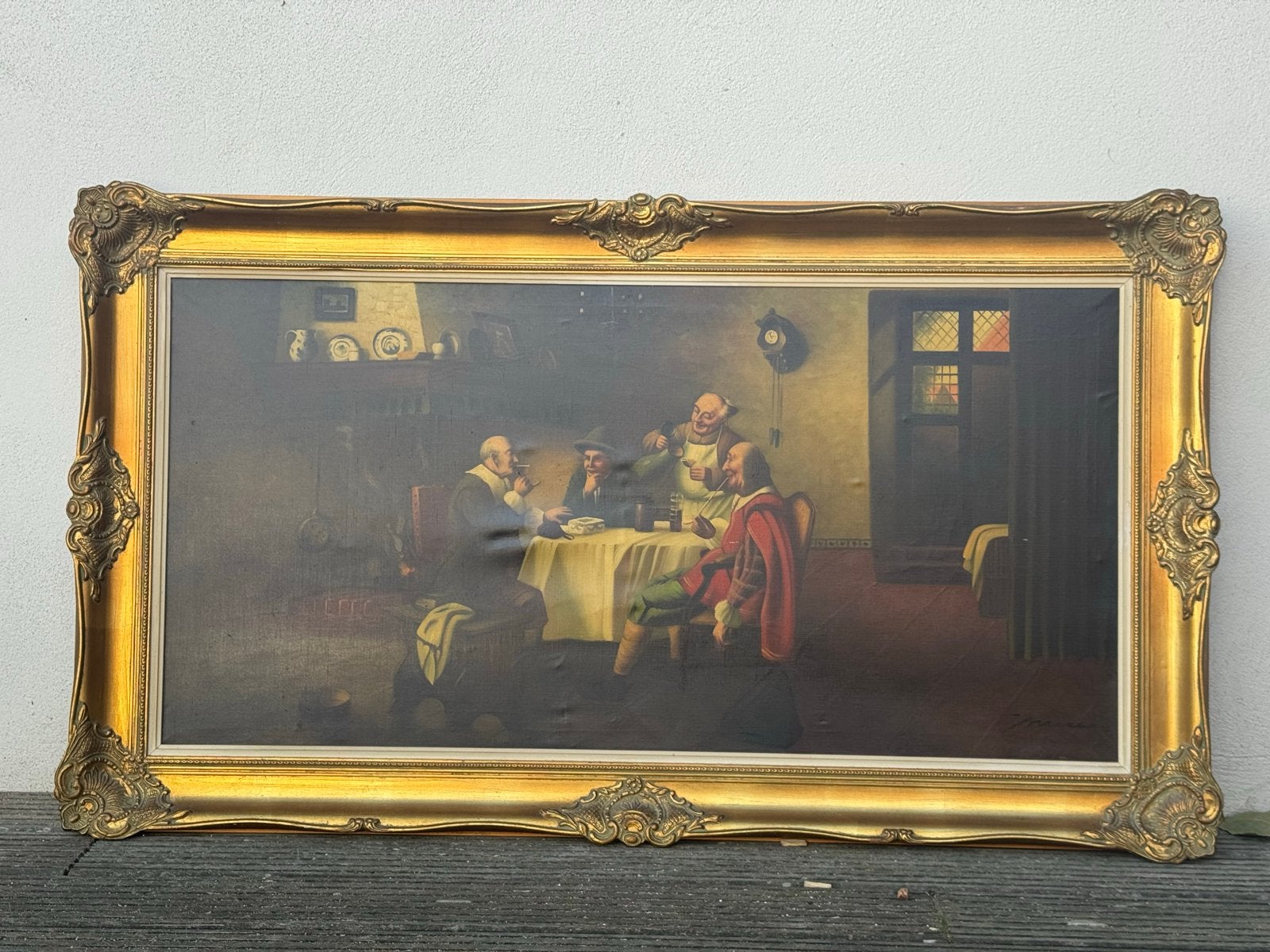 Oud Hollands tafereel: Gezellige bijeenkomst, Doek, Portret of Personen, Oud hollands, Ophalen of Verzenden