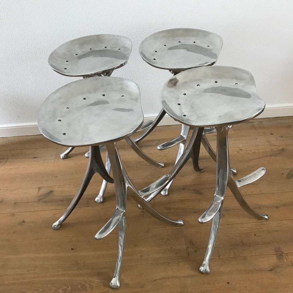 4 barkruk kruk stool Quasar Khanh aluminium zeldzaam, Huis en Inrichting, 60 tot 90 cm, Ophalen of Verzenden, Nvt, Nvt