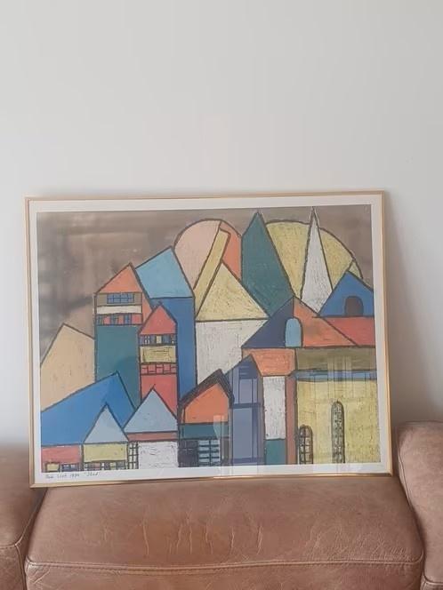 Modern schilderij achter glas " Stad " Bob Stet 1994., Antiek en Kunst, Ophalen