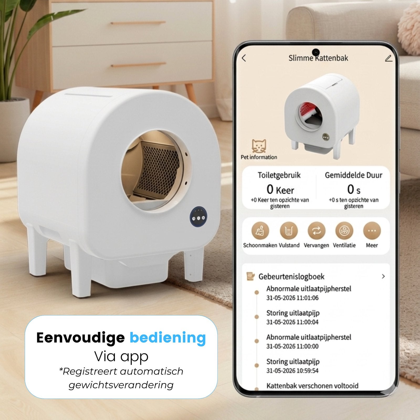 Zelfreinigende kattenbak, voeder met camera app+drinkfontein, Verzenden