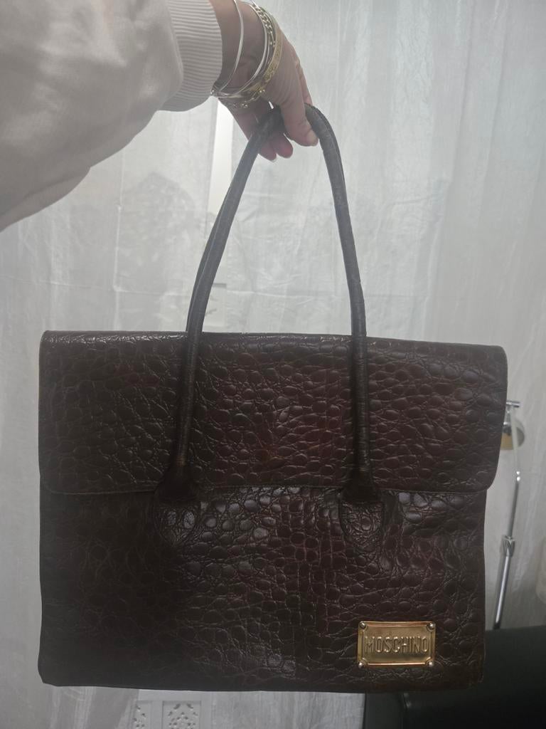 Vintage Moschino Handtas - Bruin Croco Look, Ophalen of Verzenden