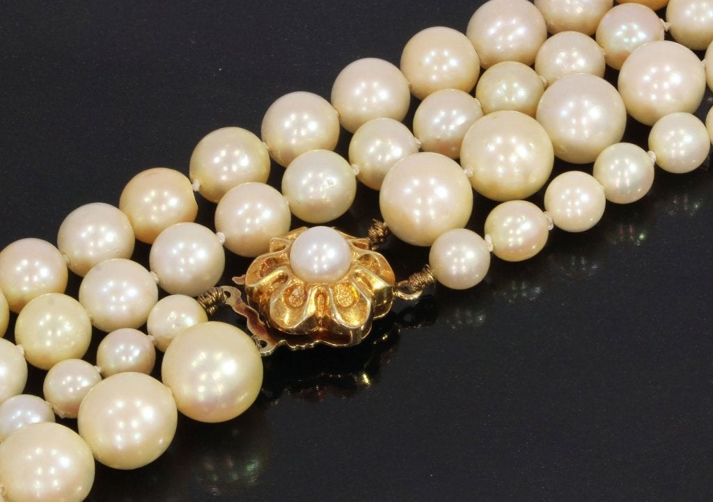 Parel ketting 14k gouden bloem slot vintage dames collier, Voordeelsieraden, Verzenden, Zo goed als nieuw, Met edelsteen