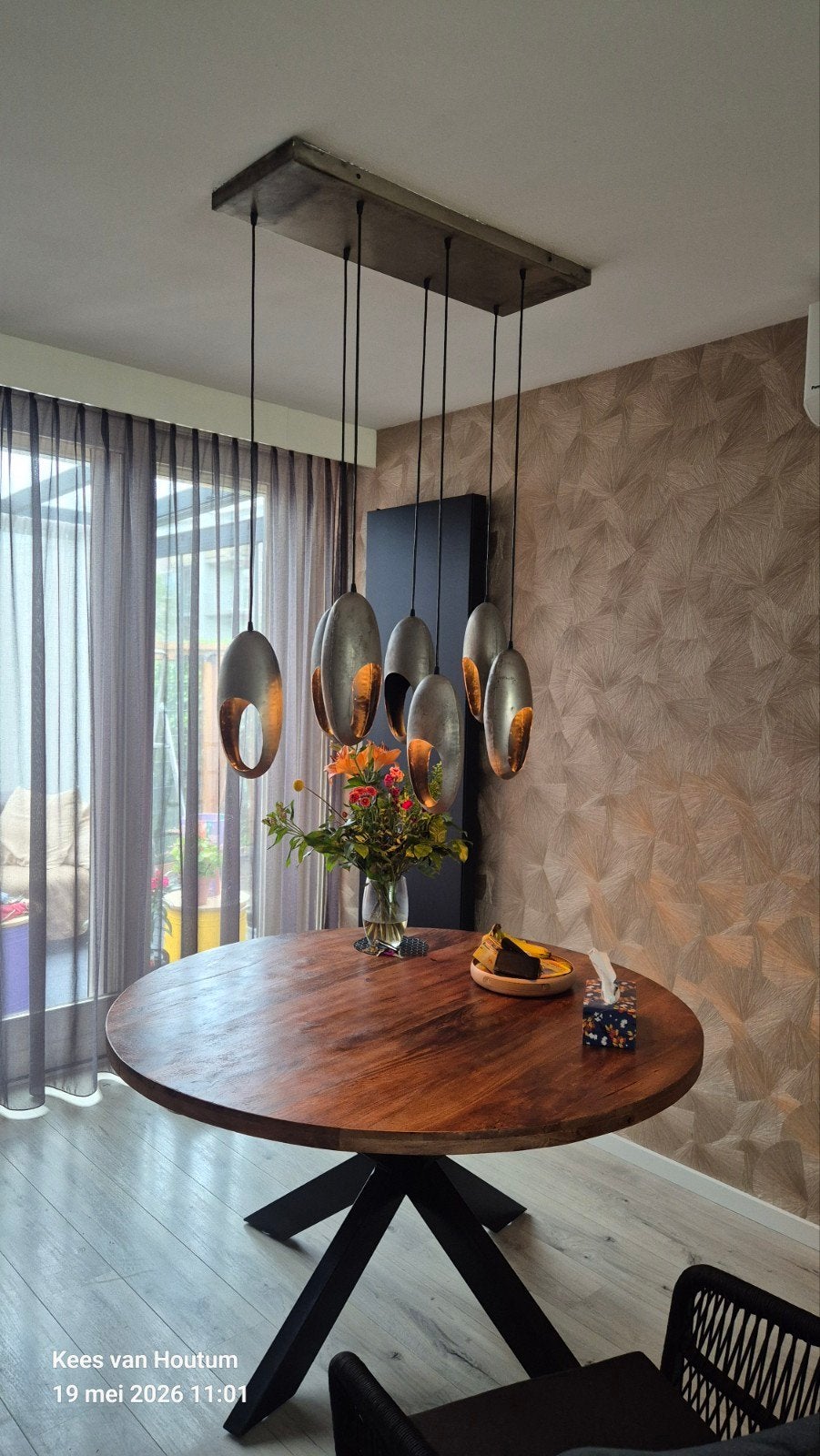 Moderne hanglamp met 7 ovale kelken van ijzer, Ophalen, Modern, Industrieel, Overige fittingen, Zo goed als nieuw