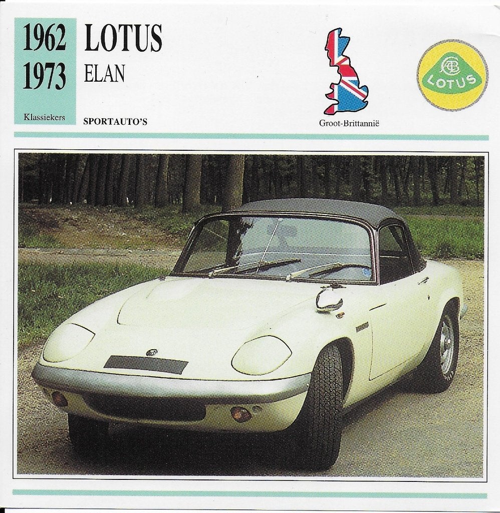 kaart222 - autokaart Lotus Elan -- 1962/1973, Ophalen of Verzenden, Zo goed als nieuw, Auto's