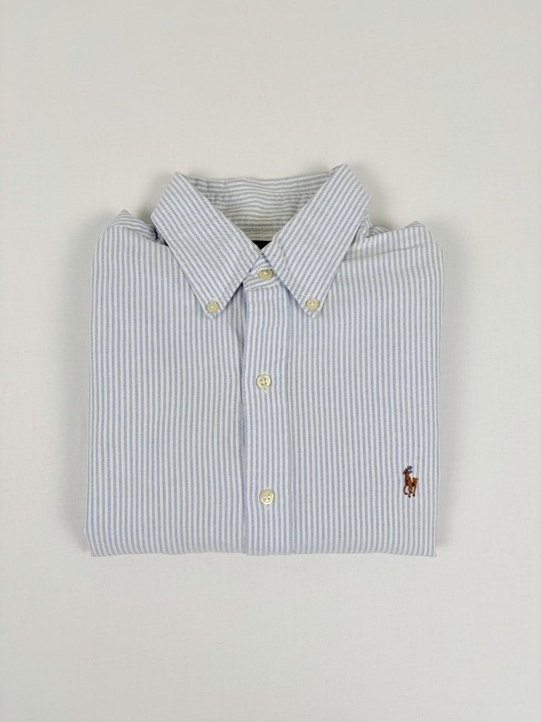Ralph Lauren overhemd lichtblauw gestreept maat M, Ralph Lauren, Halswijdte 39/40 (M), Zo goed als nieuw, Verzenden