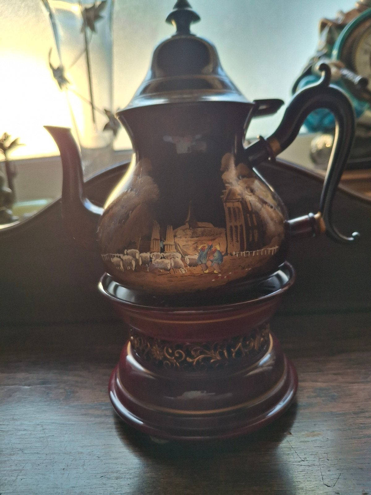 Tinnen  theepot met theelicht, Ophalen of Verzenden