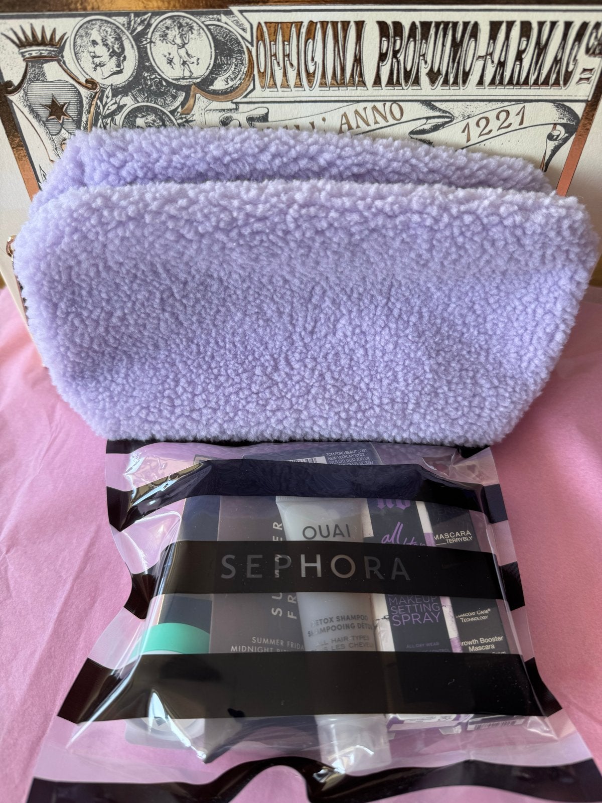 Sephora make-up tasje met diverse make-up en parfum, Sieraden, Tassen en Uiterlijk, Gehele gezicht, Paars, Nieuw, Ophalen of Verzenden