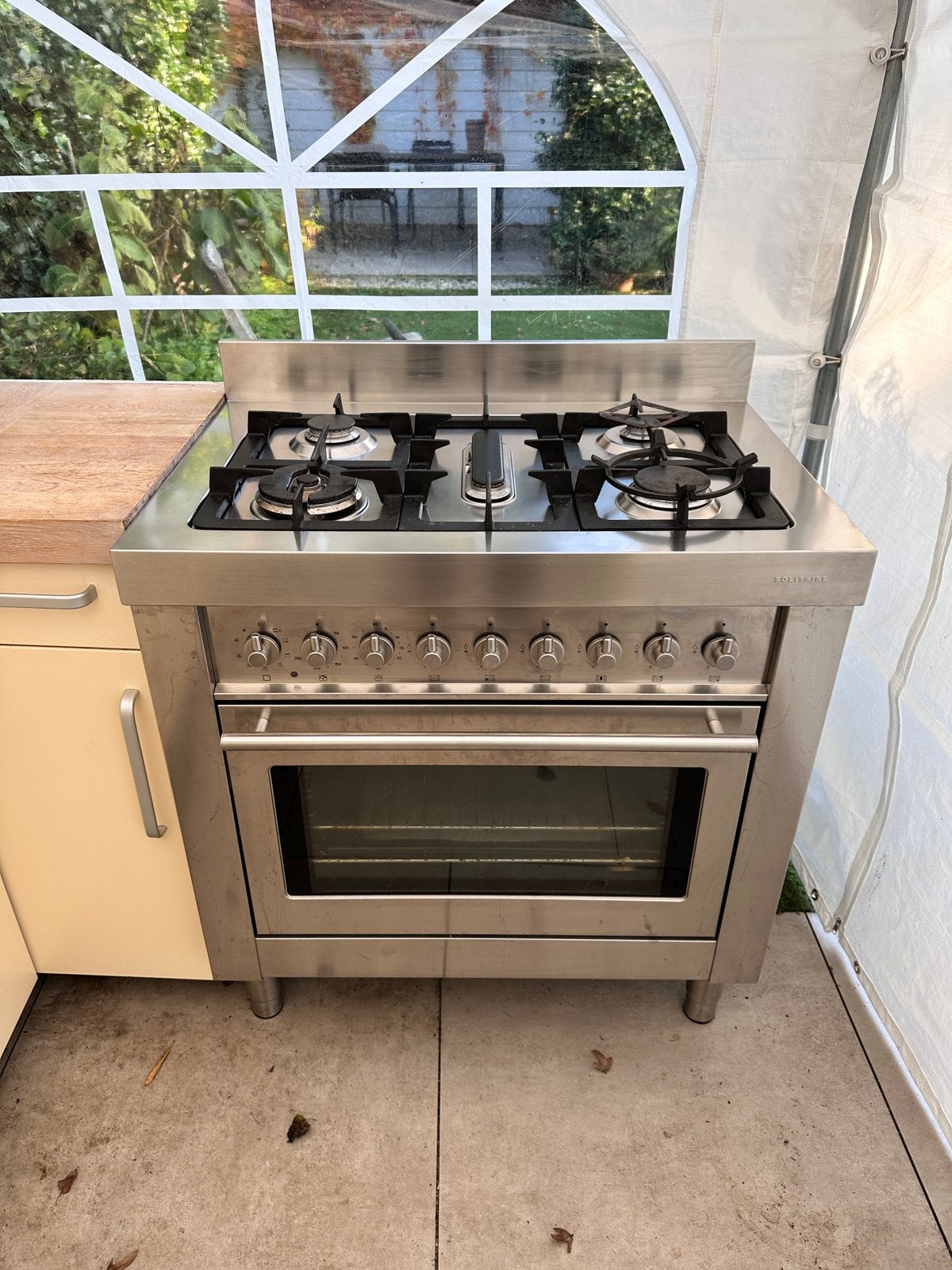 Solitaire (Bosch) SOH 955E RVS gasfornuis 90 cm breed, Ophalen, Gebruikt, 60 cm of meer, Gas