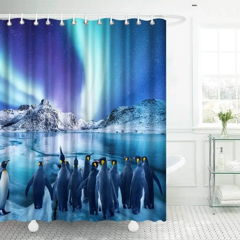 Douchegordijn Noordpool met Pinguins (180x200cm), Ophalen of Verzenden, Nieuw, Overige typen
