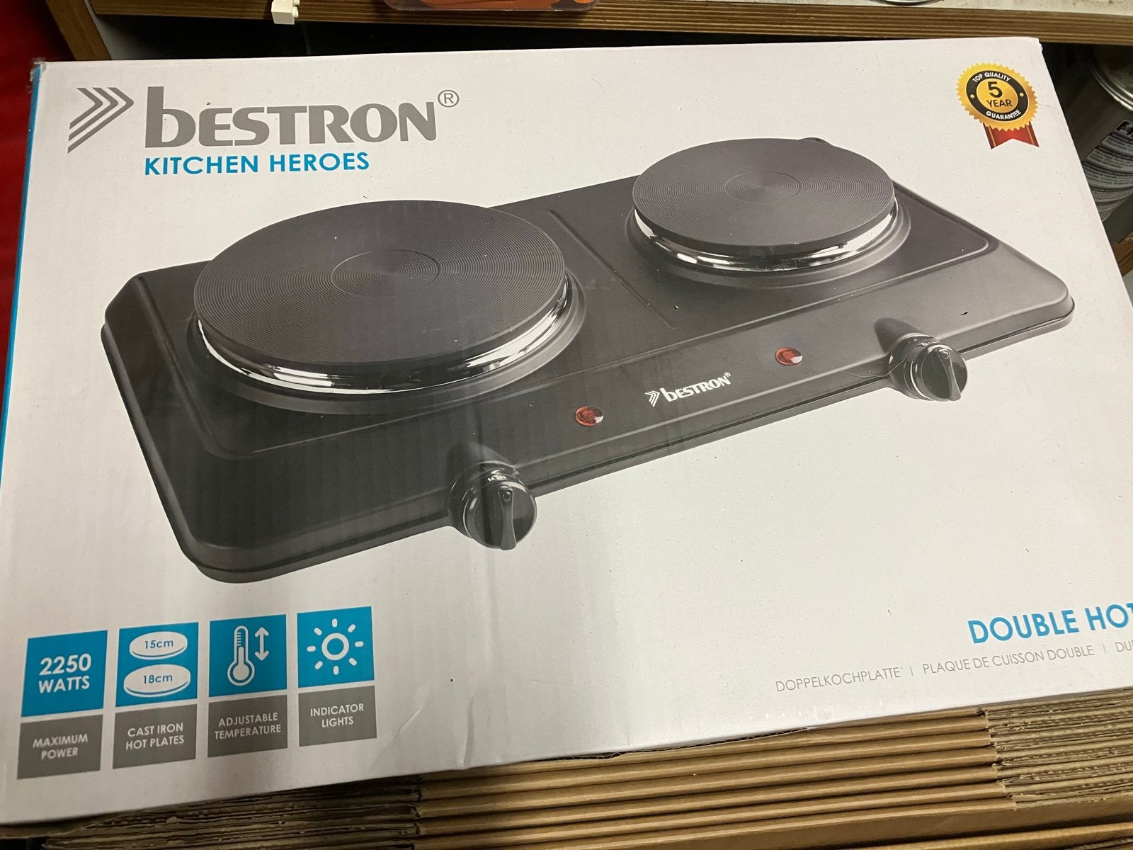 Bestron Dubbele Kookplaat AHP250D - 2250W, Nieuw, 3 kookzones of minder, Ophalen of Verzenden, Vrijstaand