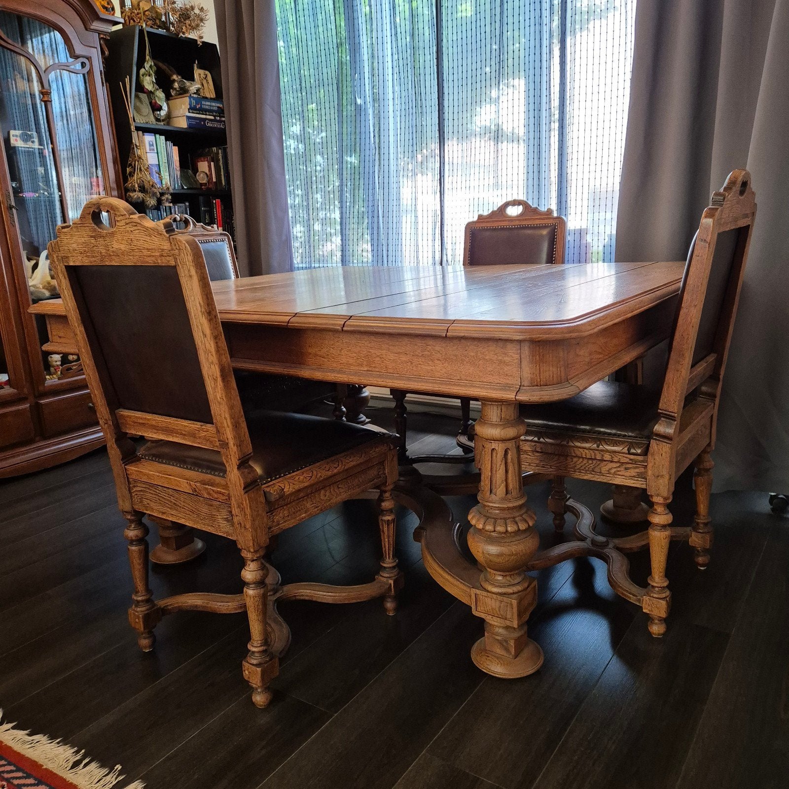 19e eeuwse eettafel met 4 stoelen, Huis en Inrichting, Complete eetkamers, Ophalen, Gebruikt, 4 tot 6 stoelen