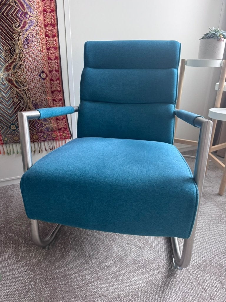 2 fauteuils XOOON blauw turqoise, Ophalen, 75 tot 100 cm, Zo goed als nieuw, Metaal