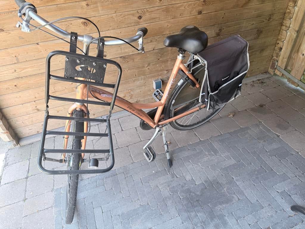 Raleigh Damesfiets met voordrager en fietstassen, Velgrem, Versnellingen, Batavus, Ophalen of Verzenden