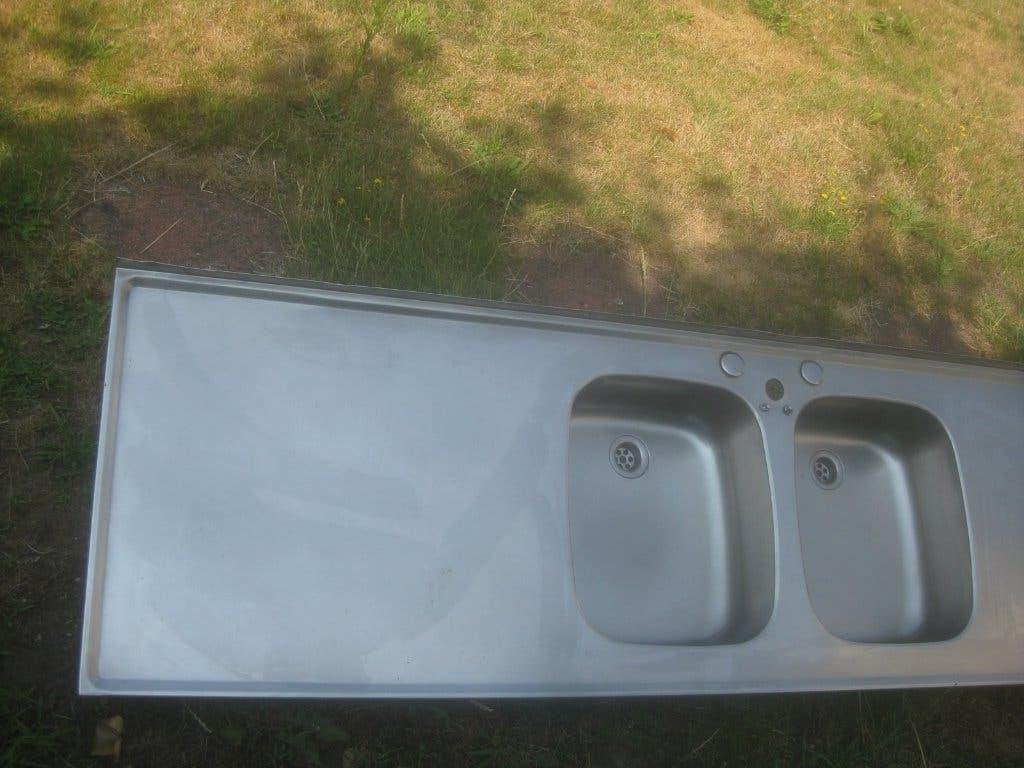 aanrechtblad RVS 200x55 twee spoelbakken, Ophalen, Gebruikt, 150 tot 200 cm, Minder dan 100 cm