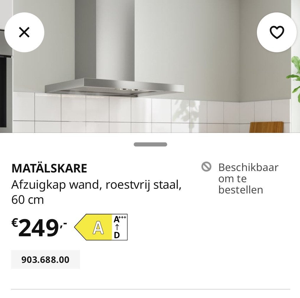 Nieuw in (gesloten) doos: IKEA MATÄLSKARE Afzuigkap wand, ro, Ophalen, Nieuw, Vrijstaand, Vlakschermkap