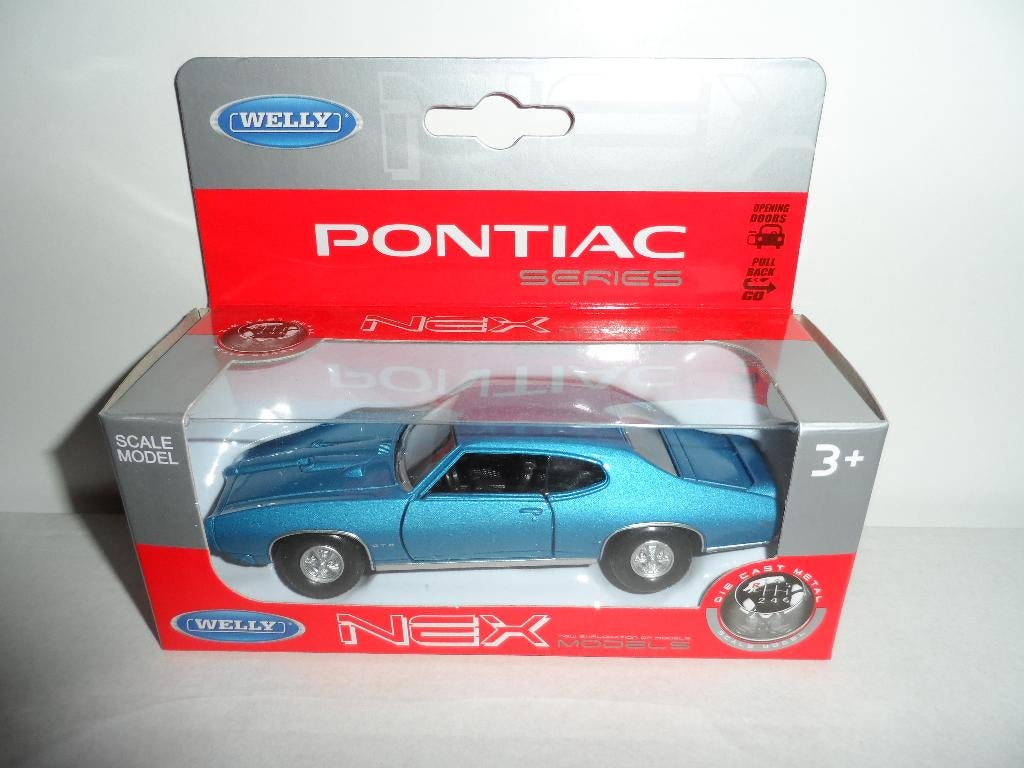 Welly - 1969 Pontiac GTO (blauw) 1:36, Ophalen of Verzenden, Nieuw, Auto