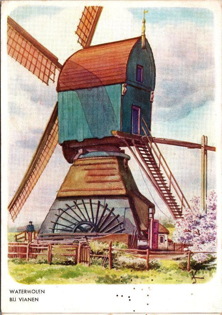 Bij Vianen - Watermolen, Verzamelen, Ansichtkaarten | Nederland, Verzenden, 1960 tot 1980, Ongelopen, Utrecht