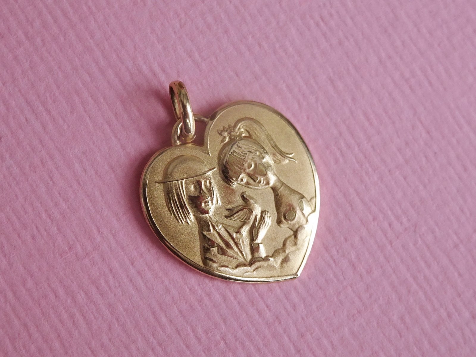 jwg Vintage 60s Peynet ketting hanger verguld zilver hartje, Verzenden, Zilver, Hanger, Verguld