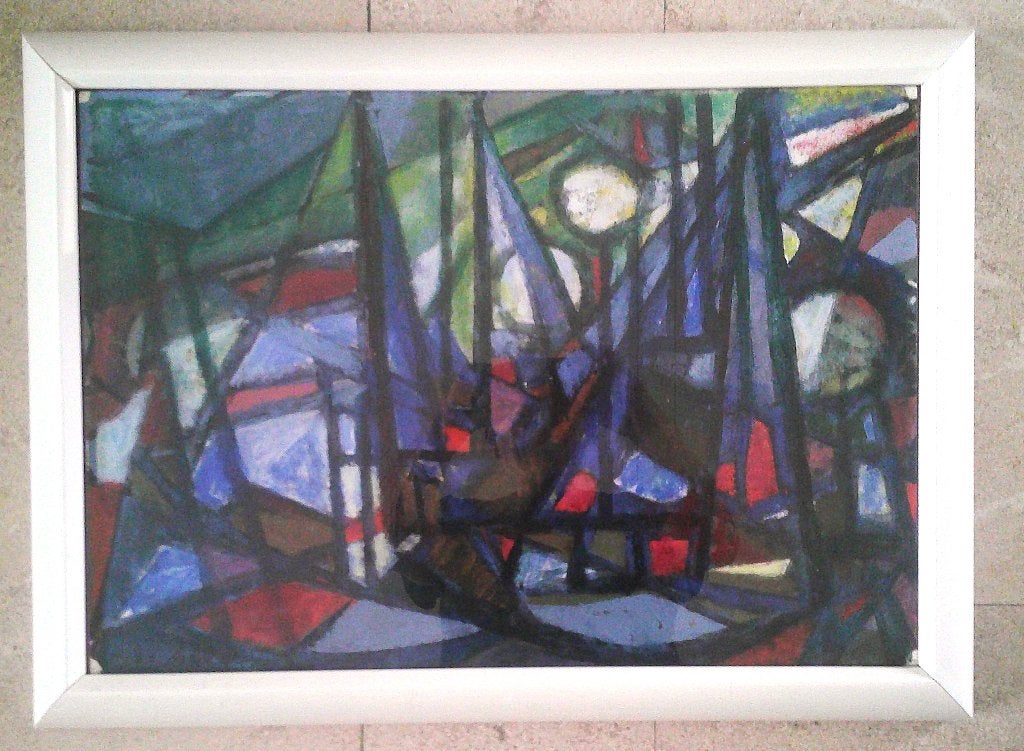 een vorm van kubisme - Harry de Jager 1922-1984, Gouache, Expressionistisch, Ophalen of Verzenden, Papier
