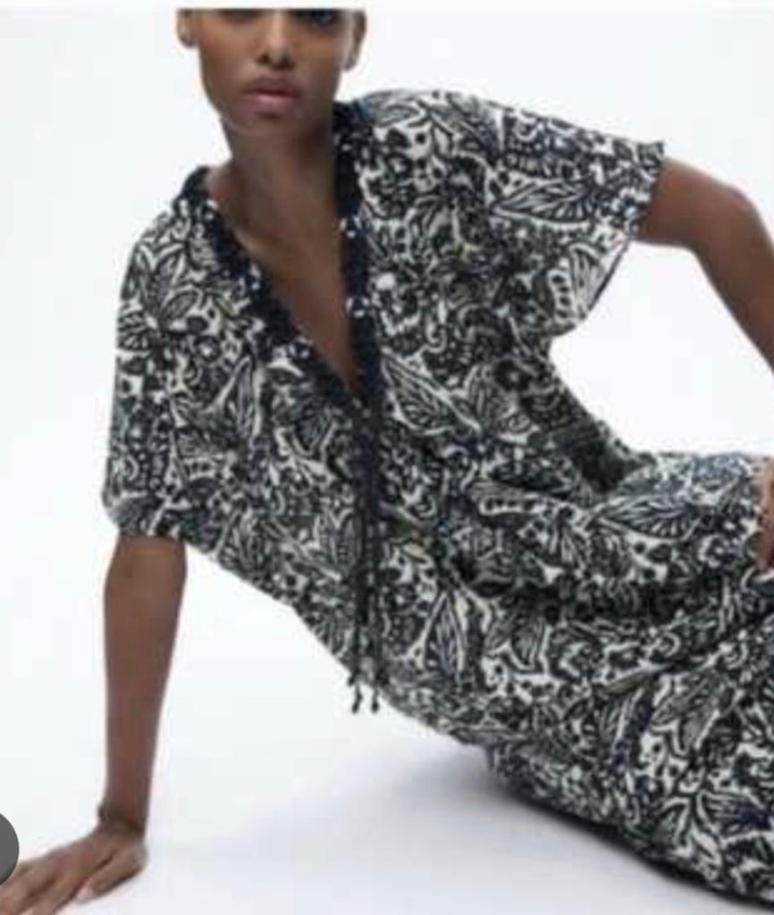 Kaftan jurk zara xl zwart wit boheme ibiza lange dress, Maat 46/48 (XL) of groter, Nieuw, Ophalen of Verzenden, Onder de knie