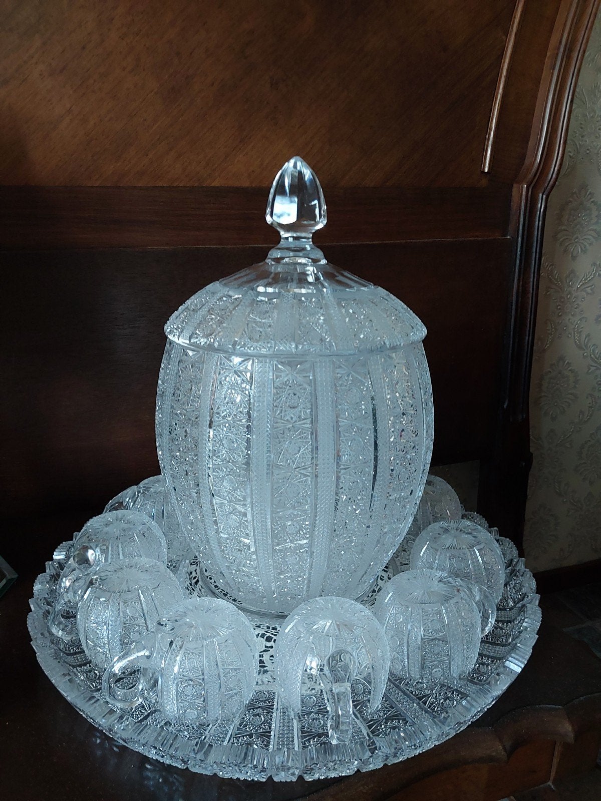 Exclusieve Antieke Kristallen Bowl Punch Stel compleet, Ophalen