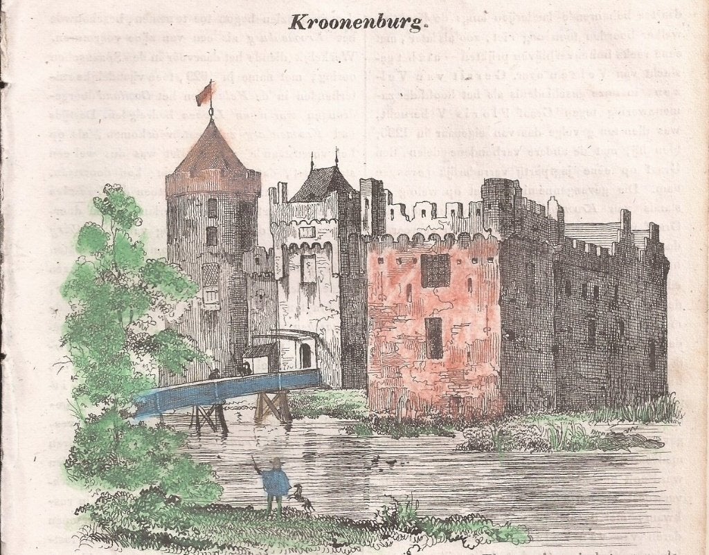 Kroonenburg Houtgravure 1839 Gekleurd Penning-Magazijn Jeugd, 1800 - 1899, Ophalen of Verzenden, Gravure, Handgekleurd