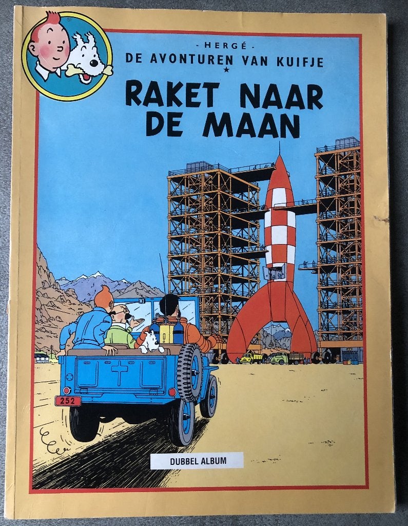 HERGE-KUIFJE DUBBEL ALBUM- RAKET NAAR DE MAAN/MANNEN, Eén stripboek, Ophalen of Verzenden, Zo goed als nieuw, Herge