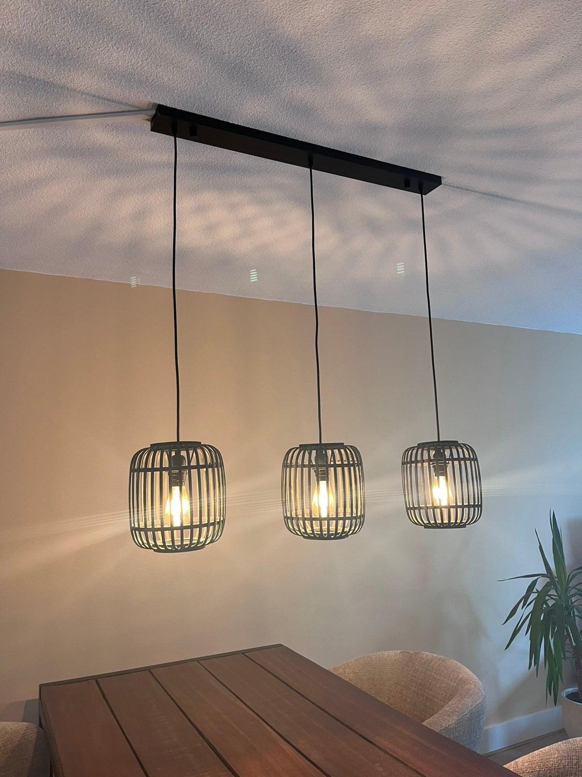 Brilliant hanglamp Woodrow zwart 3xE27 rotan bamboe, Ophalen, E27 (groot), Zo goed als nieuw, Hip