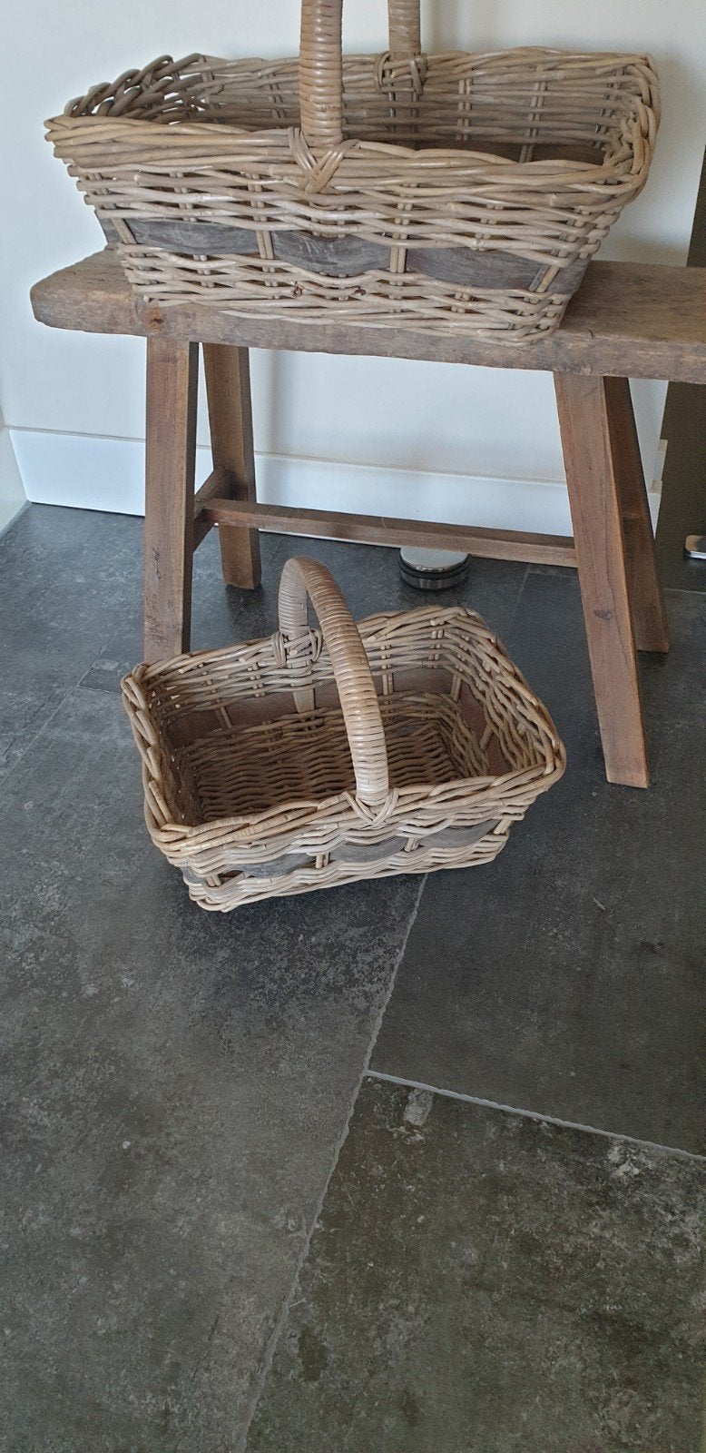 Hoffz rotan mandenset, met lederen banden, Ophalen of Verzenden, Nieuw, Rond, Riet