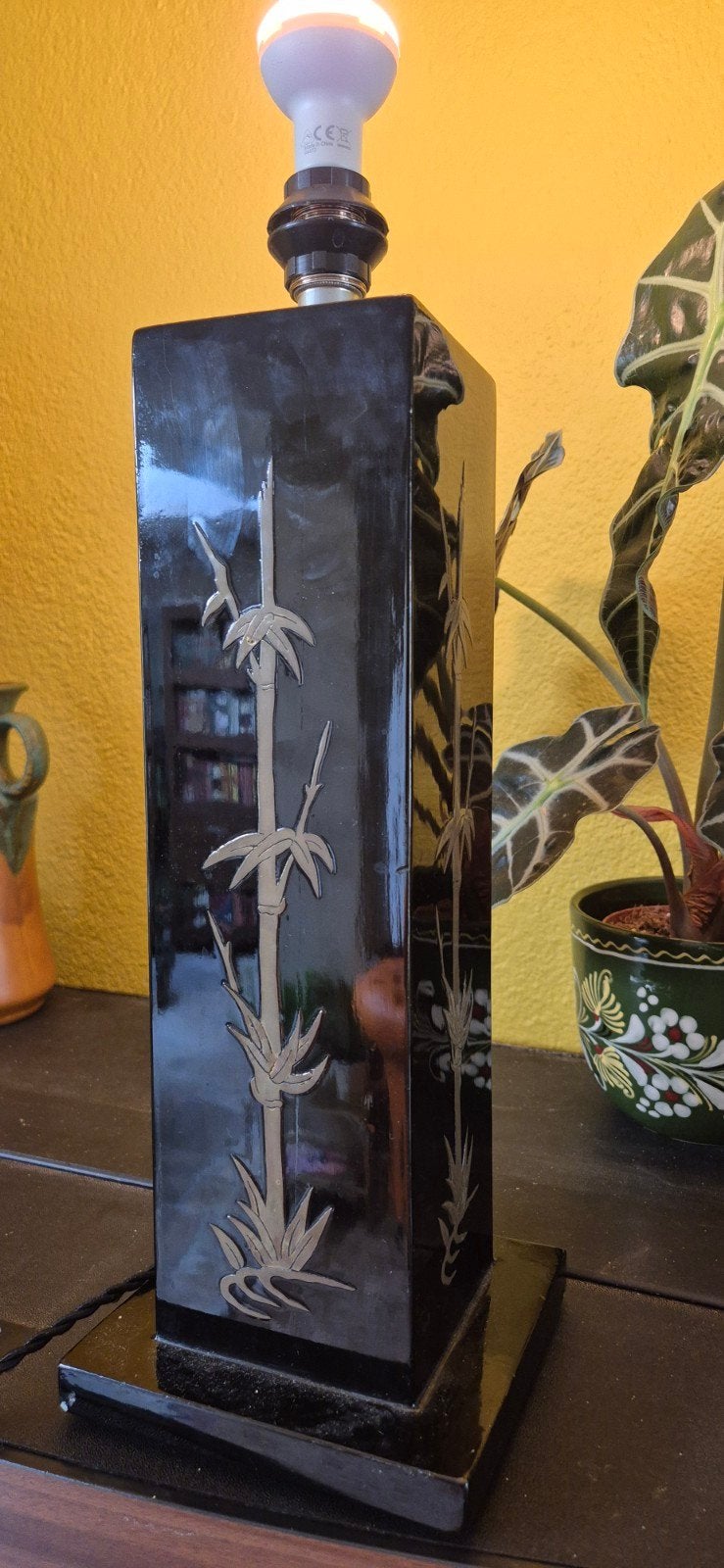 Vintage Japanse tafellamp, 44 cm, jaren '70, zwarte lak, Ophalen of Verzenden