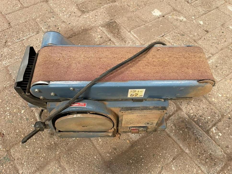 HBM 100 bandschuurmachine met schuurschijf, Ophalen of Verzenden, Gebruikt, 600 tot 1200 watt, Bandschuurmachine
