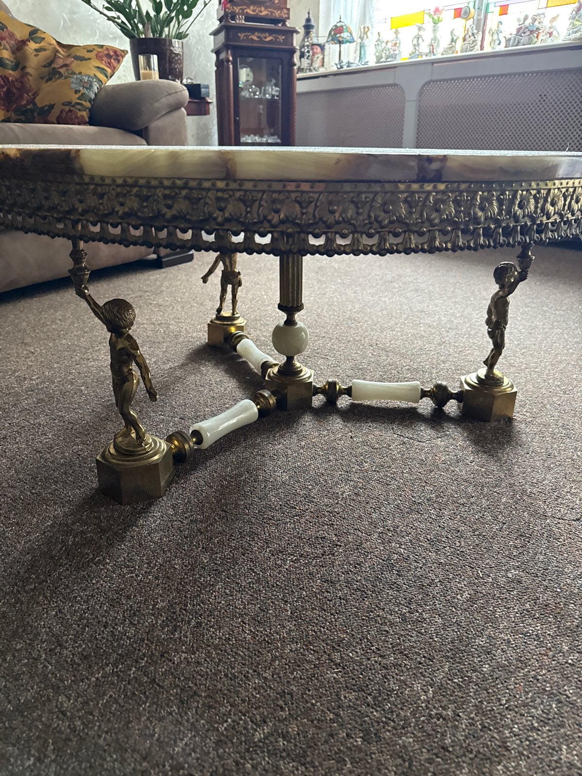 Antieke salontafel en bijzettafels met onyx blad, Antiek en Kunst, Ophalen