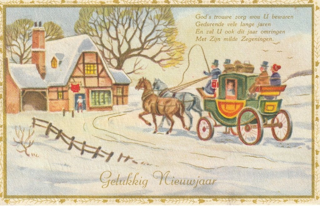 POSTKOETS SNEEUW KERST UIT 1958 ZEER MOOIE OUDE KAART KN771, Verzamelen, Ophalen of Verzenden, 1940 tot 1960, Gelopen, Feest(dag)